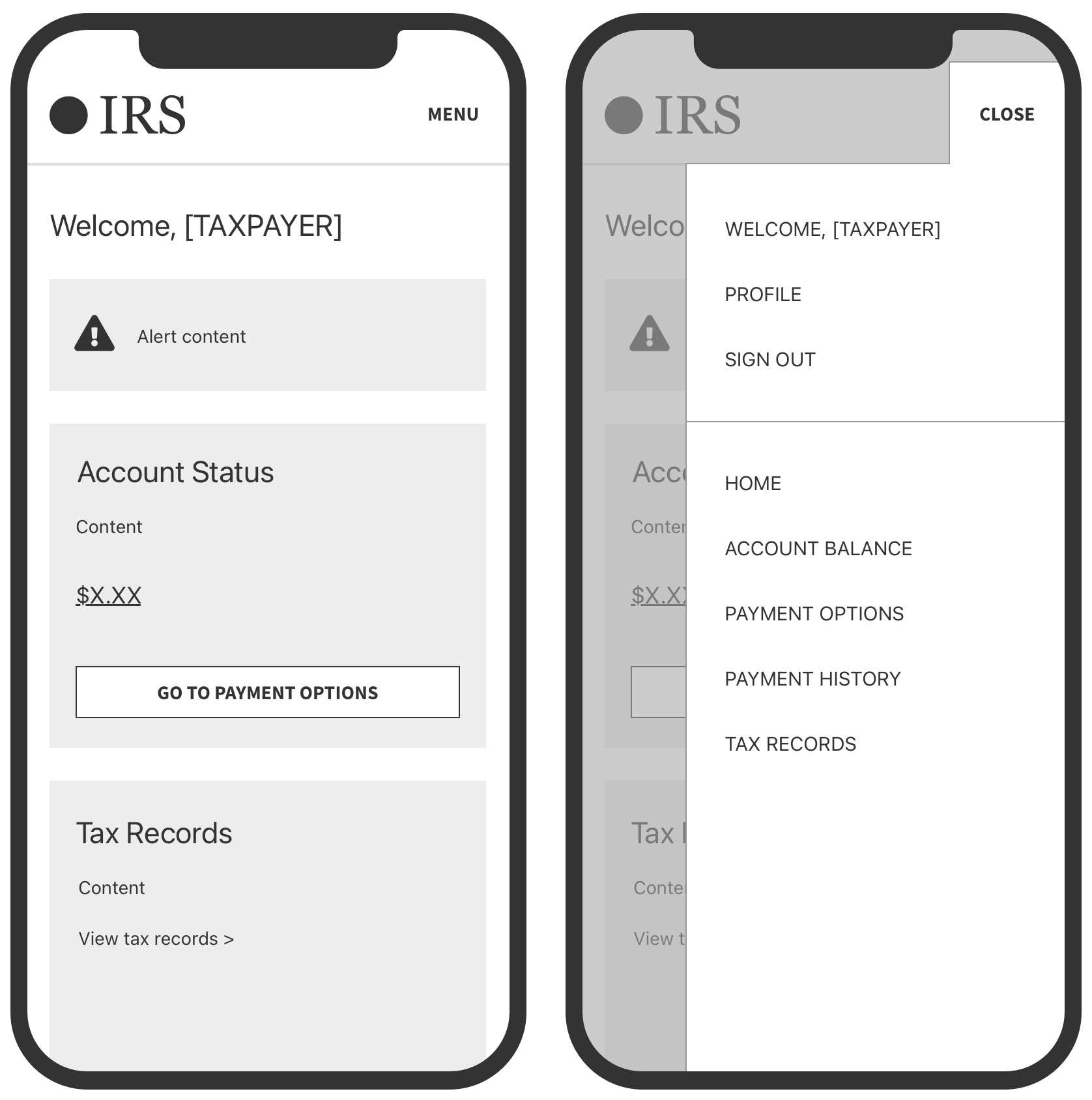 Online Account Mobile Wireframes