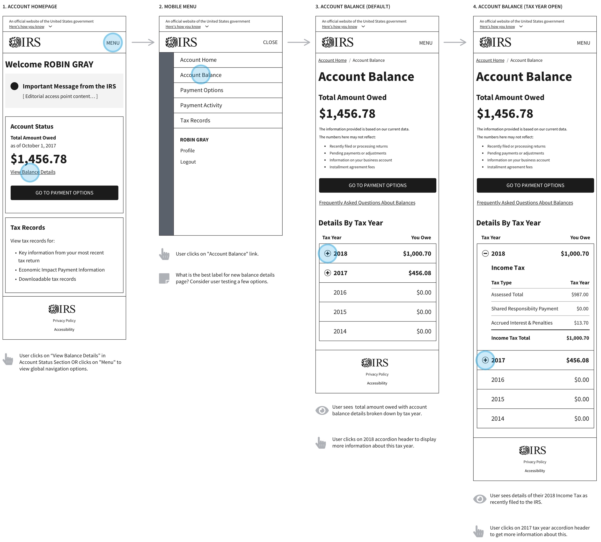 Online Account Mobile Wireframes